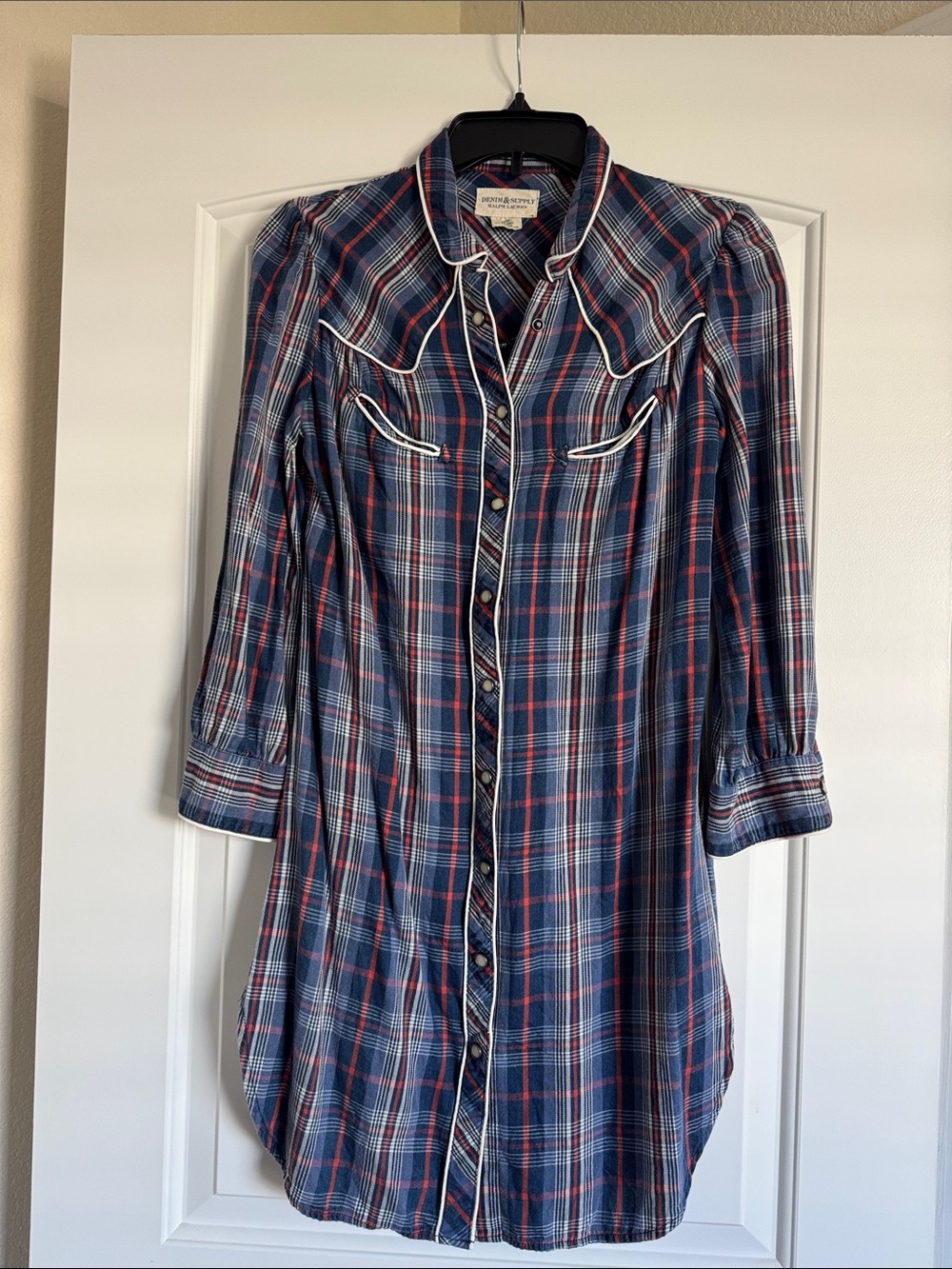 Denim & Supply Ralph Lauren Navy & Red Plaid Western Shirt Dress